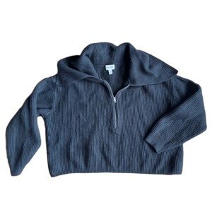 Open Edit Ribbed Half Zip Sweater in Black Size Large